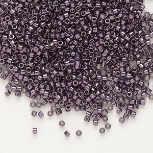 Seed bead, Delica®, glass, pkg/7.5g, #11 round, opaque nickel-plated dyed color dark plum (DB-0455).