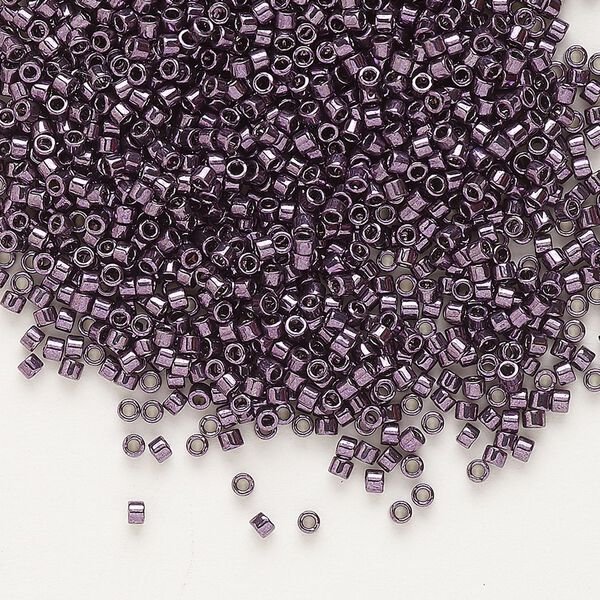 Seed bead, Delica®, glass, pkg/7.5g, #11 round, opaque nickel-plated dyed color dark plum (DB-0455). image number 0