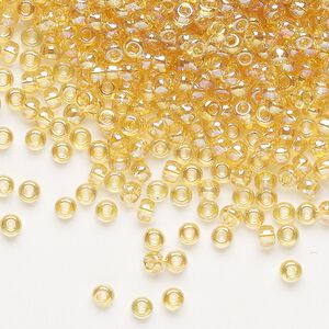 Seed bead, Miyuki, glass, pkg/250g, #8 rocaille, translucent rainbow light topaz (RR-251).