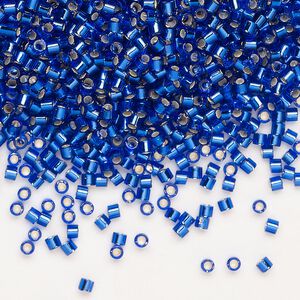 Seed bead, Delica®, glass, pkg/250g, #10 round, transparent silver-lined cobalt (DBM-0047).