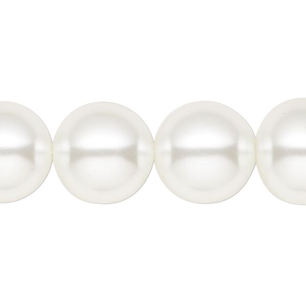 Bead, crystal pearl, white, 16mm round. Sold per 15-1/2" to 16" strand, approximately 25 beads. image number 0