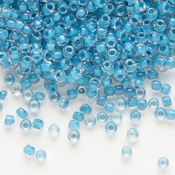 Seed bead, Dyna-Mites™, glass, translucent inside color turquoise blue, #8 round. Sold per 40-gram pkg. image number 0