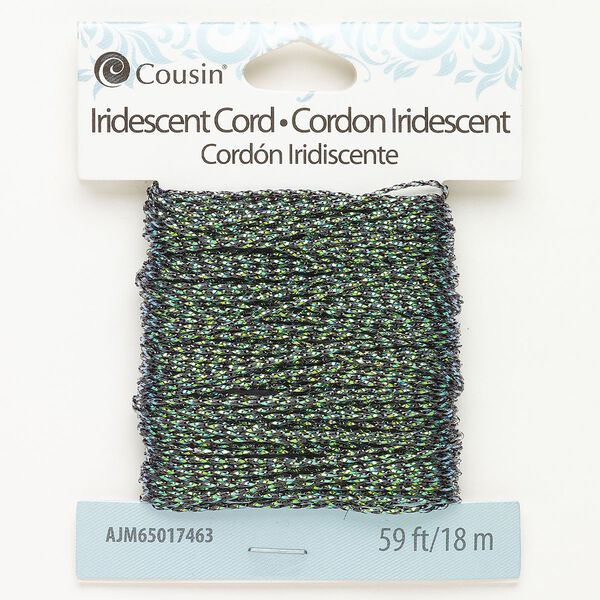 Cord nylon 1pk 1mm round, iridescent green black 18 meter image number 0