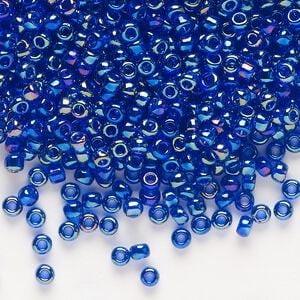 Seed bead, Dyna-Mites™, glass, transparent rainbow iris blue, #8 round. Sold per 40-gram pkg.