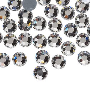 Flat back, Dance With Me™ crystal hotfix rhinestone, crystal clear, foil back, 7.07-7.27mm rose, SS34. Sold per pkg of 24.