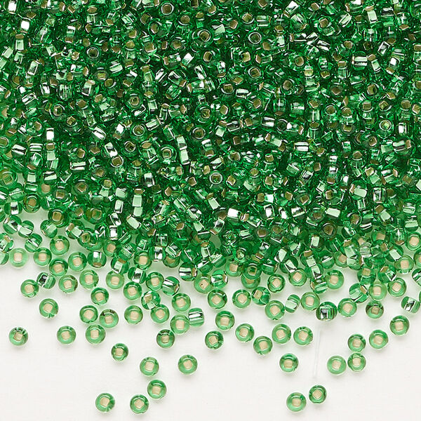Seed bead, Preciosa Ornela Czech glass, pkg/500g, #11 rocaille, transparent silver-lined light green, (57100). image number 0