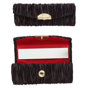 Lipstick case, rayon / gold-finished steel / glass, black, 3-1/2x1-1/2-inch. Sold per pkg of 2.