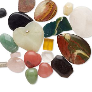 Multi-gemstone 1pkg1, drilled / undrilled mixed shape bead / focal 1/2 lb mix 8x4mm-63x47mm