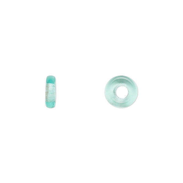 Bead, Czech pressed glass, light aqua, 8x2.5mm ring. Sold per pkg of 50. image number 0