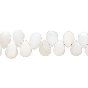 White opal 1pkg1, hand-cut top-drilled puffed teardrop bead natural 8 inch 7x5mm-8x6mm