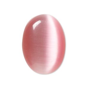 Cabochon, cat's eye glass (fiber optic glass), pink, 30x22mm calibrated oval, quality grade. Sold per pkg of 2.