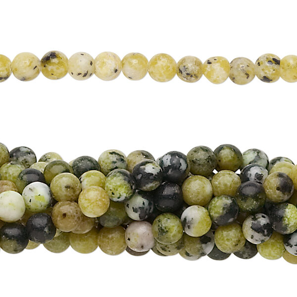 Yellow "turquoise" (serpentine with quartz) 1pkg10, round bead natural C grade, 15.5-16 inch 4mm image number 0