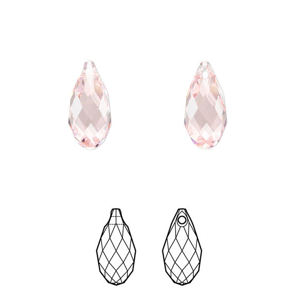 Briolette 24pk light rose, Crystal Passions® 13x6.5mm pendant drop 6010 image number 0