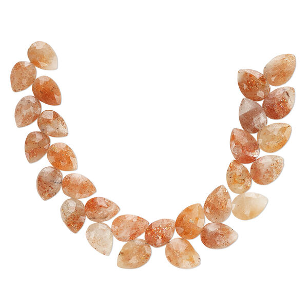 Bead sunstone 1pk diagonally drilled hand-cut faceted 10x7mm-12x8mm teardrop, natural B+ grade 6 inch image number 0