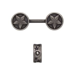 Bead, stainless steel, black, 30x10.5mm dumbbell with star design. Sold individually.