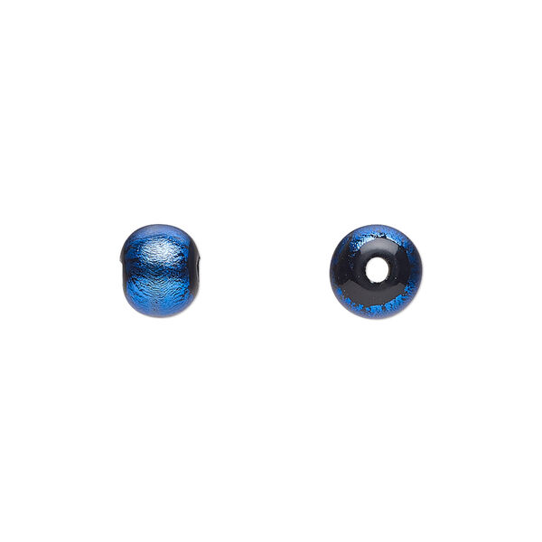 Bead, dichroic glass, opaque black and blue, 8x6mm rondelle. Sold individually. image number 0