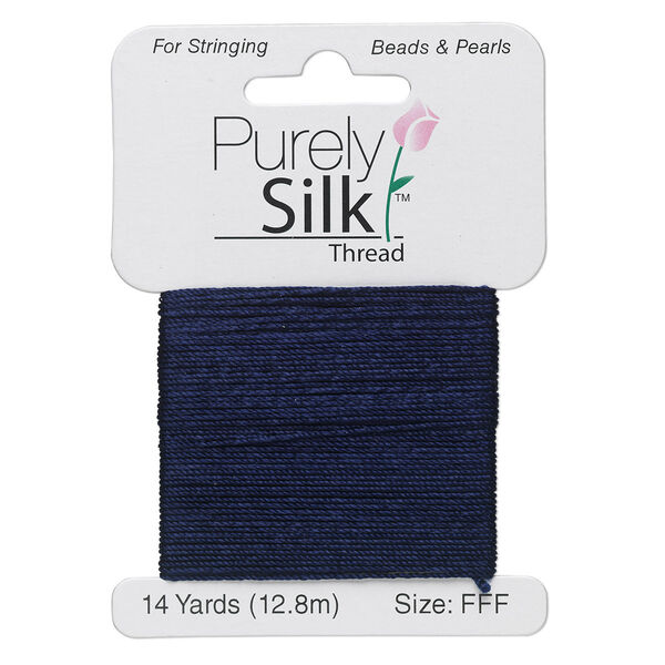 Thread, Purely Silk™, navy blue, size FFF. Sold per 14-yard card. image number 0