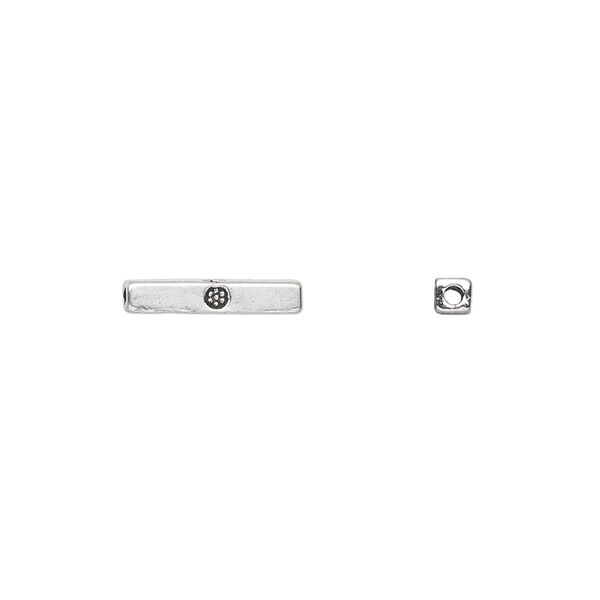 Bead, antique silver-plated "pewter" (zinc-based alloy), 13x2mm double-sided square tube. Sold per pkg of 100. image number 0