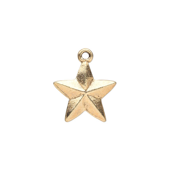 Charm, antique gold-finished "pewter" (zinc-based alloy), 15x15mm double-sided faceted star. Sold per pkg of 10. image number 0