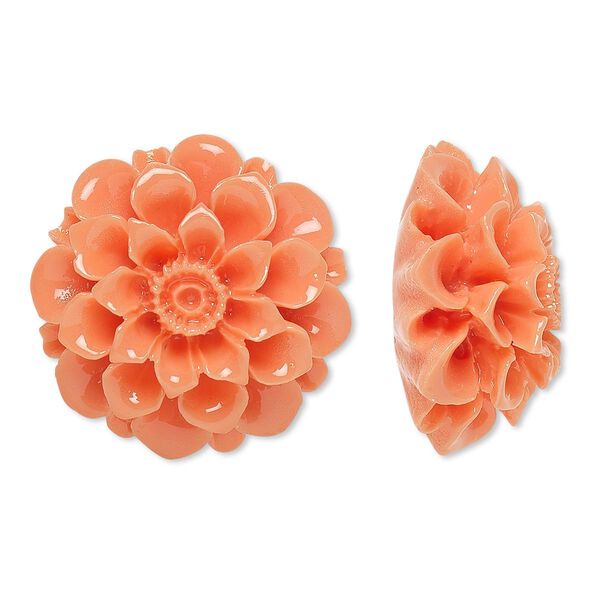 Embellishment, resin, light salmon pink, 28mm undrilled flower. Sold individually. image number 0