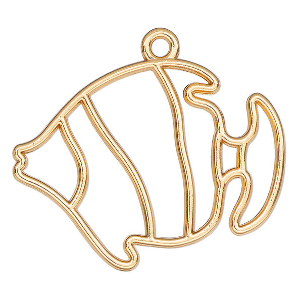 Component, resin frame, gold-finished "pewter" (zinc-based alloy), 40x30mm open tropical fish. Sold per pkg of 2. image number 0