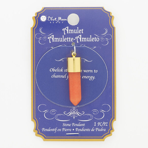 Focal, red aventurine (natural) and gold-finished "pewter" (zinc-based alloy), 35x10mm point. Sold individually. image number 0