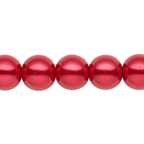 Bead, crystal pearl, red, 11-12mm round. Sold per 15-1/2" to 16" strand, approximately 30 beads. image number 0