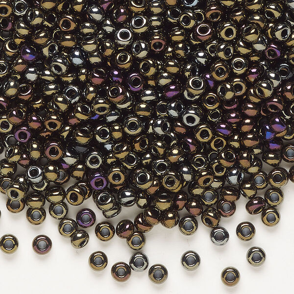 Seed bead, Preciosa Ornela, glass, opaque brown iris black, #8 rocaille. Sold per 500-gram pkg. image number 0