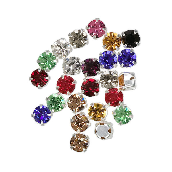 Bead mix, Czech glass and silver-plated brass, mixed colors, 5mm rose montées. image number 0