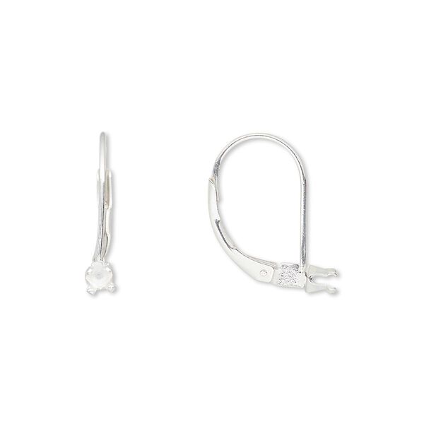 Ear wire, sterling silver-filled, 17mm leverback with 3mm round 4-prong mounting. Sold per pair. image number 0