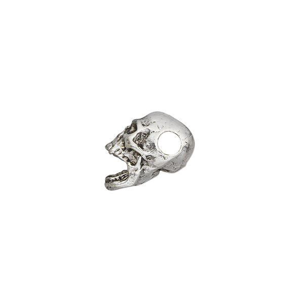 Bead, pewter (tin-based alloy), pkg/1, antique silver plate, 14x10mm skull. image number 1