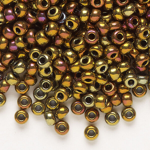 Seed bead, Miyuki, glass, pkg/25g, #6 rocaille, opaque metallic iris bronze (RR-462). image number 0