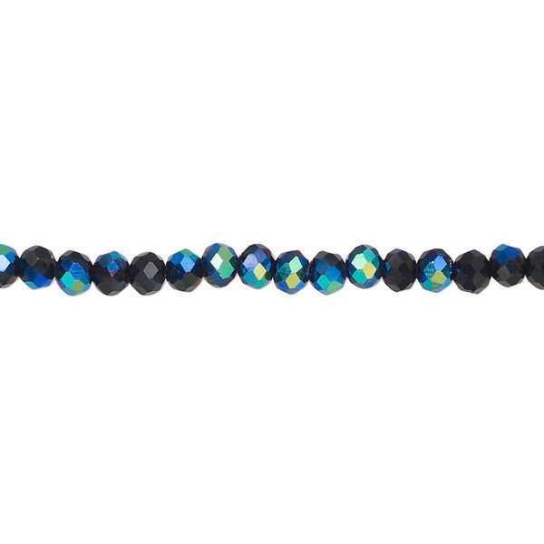 Bead, glass, opaque black AB, 3mm faceted round. Sold per 15-1/2" to 16" strand. image number 0