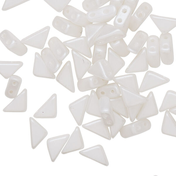 Bead, Tango™, Czech pressed glass, opaque alabaster white airy pearl, 8x6x6mm triangle with (2) 0.7-0.8mm holes. Sold per 10-gram pkg, approximately 65 beads. image number 0
