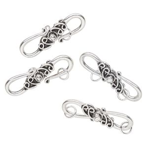 Clasp, S-hook, antique silver-finished "pewter" (zinc-based alloy), 34x10mm. Sold per pkg of 4.