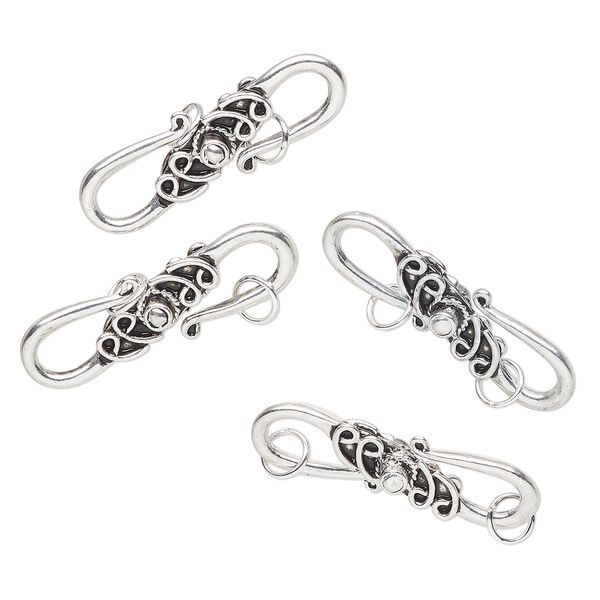 Clasp, S-hook, antique silver-finished "pewter" (zinc-based alloy), 34x10mm. Sold per pkg of 4. image number 0