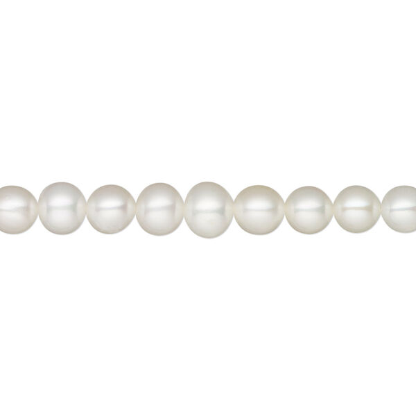 Pearl, White Lotus™, cultured freshwater (bleached), white, 5-5.5mm semi-round, B+ grade, Mohs hardness 2-1/2 to 4. Sold per 15-1/2" to 16" strand. image number 0