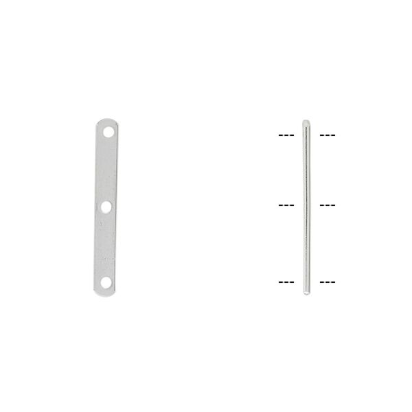 Spacer bar, sterling silver, 19x2.5mm 3-strand rounded rectangle, 8mm hole to hole. Sold per pkg of 10. image number 0