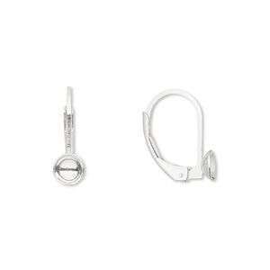 Ear wire leverback 1pkg2 sterling silver-filled, 16mm / 5mm cup / 6-8mm undrilled glue-in setting, 1 pair
