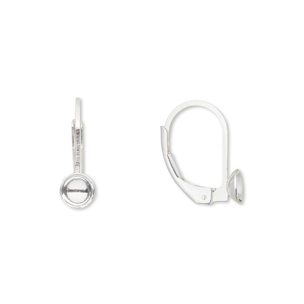 Ear wire leverback 1pkg2 sterling silver-filled, 16mm / 5mm cup / 6-8mm undrilled glue-in setting, 1 pair image number 0