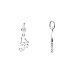 Charm, sterling silver, 12x6mm Champagne cursive alphabet letter "A." Sold individually.