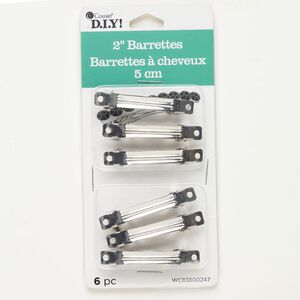 Barrette, silver-finished steel, 2 inches with 2 holes. Sold per pkg of 6.