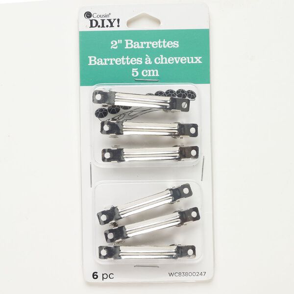 Barrette, silver-finished steel, 2 inches with 2 holes. Sold per pkg of 6. image number 0
