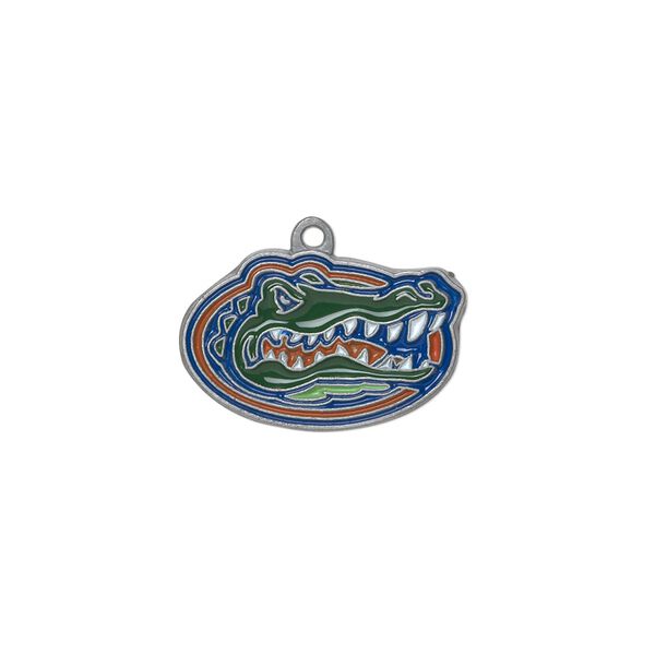 Charm, enamel and "pewter" (zinc-based alloy), multicolored, 21x13mm single-sided University of Florida Gators. Sold individually. image number 0