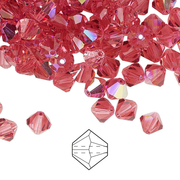 Bead 288pk Indian pink AB, Preciosa Czech crystal 6mm bicone image number 0