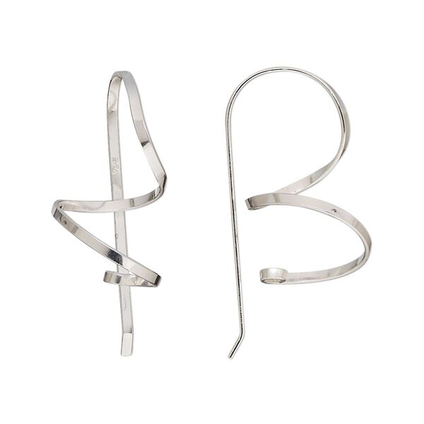 Ear wire 1pkg2 sterling silver, 21mm spiral / flat wire / open loop, 17 gauge 1 pair image number 0