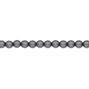 Bead, Czech pearl-coated glass druk, opaque matte dark grey, 4mm round. Sold per 15-1/2" to 16" strand.