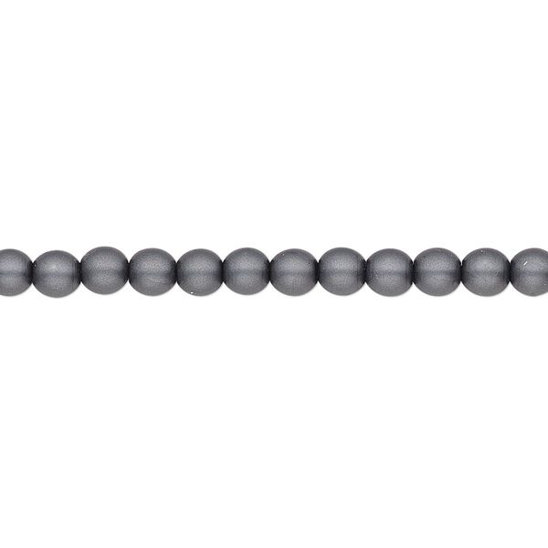 Bead, Czech pearl-coated glass druk, opaque matte dark grey, 4mm round. Sold per 15-1/2" to 16" strand. image number 0