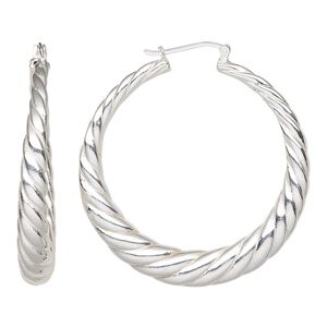 Earring, sterling silver, electroformed, 47mm twisted round hoop with latch-back closure. Sold per pair.