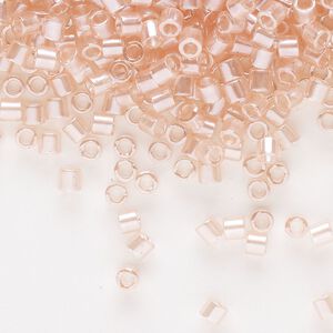Seed bead, Delica®, glass, pkg/50g, #8 round, translucent glazed luster shell pink (DBL-0106-1).